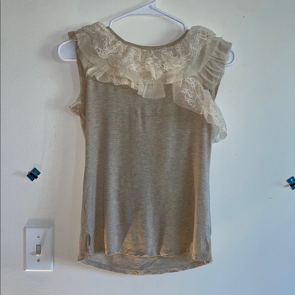 Elegant Lace Trim Tan Top